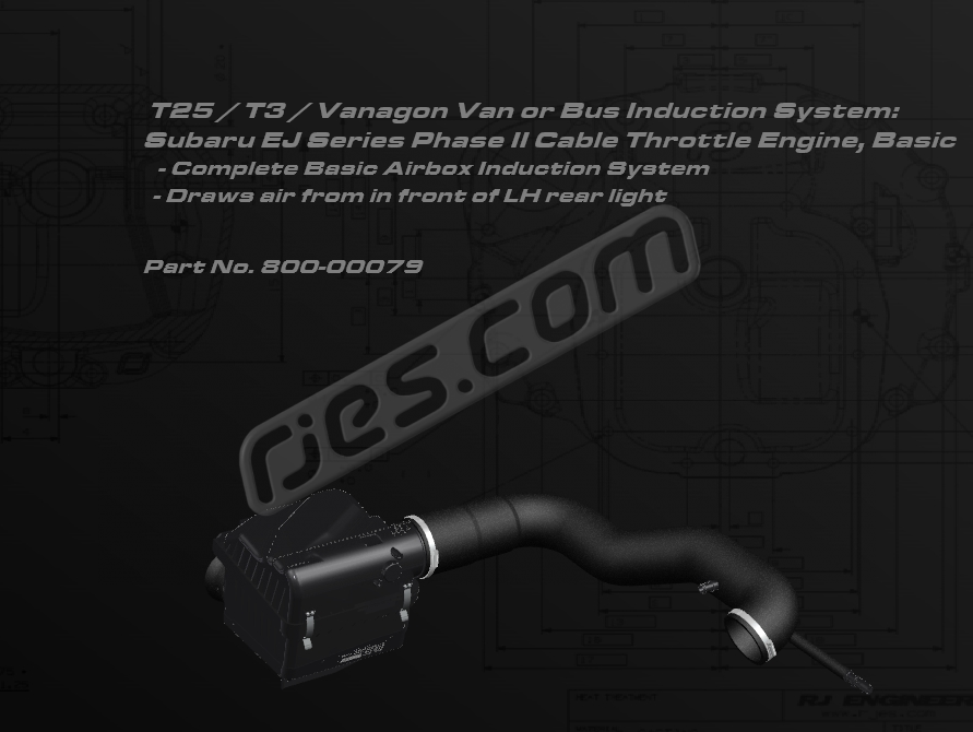 T3 Van / Bus Induction air filter box and hose kit, basic. For Phase II Subaru EJ Series cable throttle engines. Draws air front in front of LH rear light. All parts included
